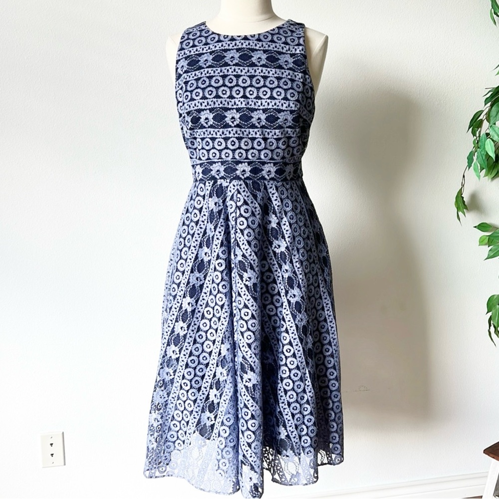 Eliza J Women's Blue and Black Lace MIDI Dress Size 12